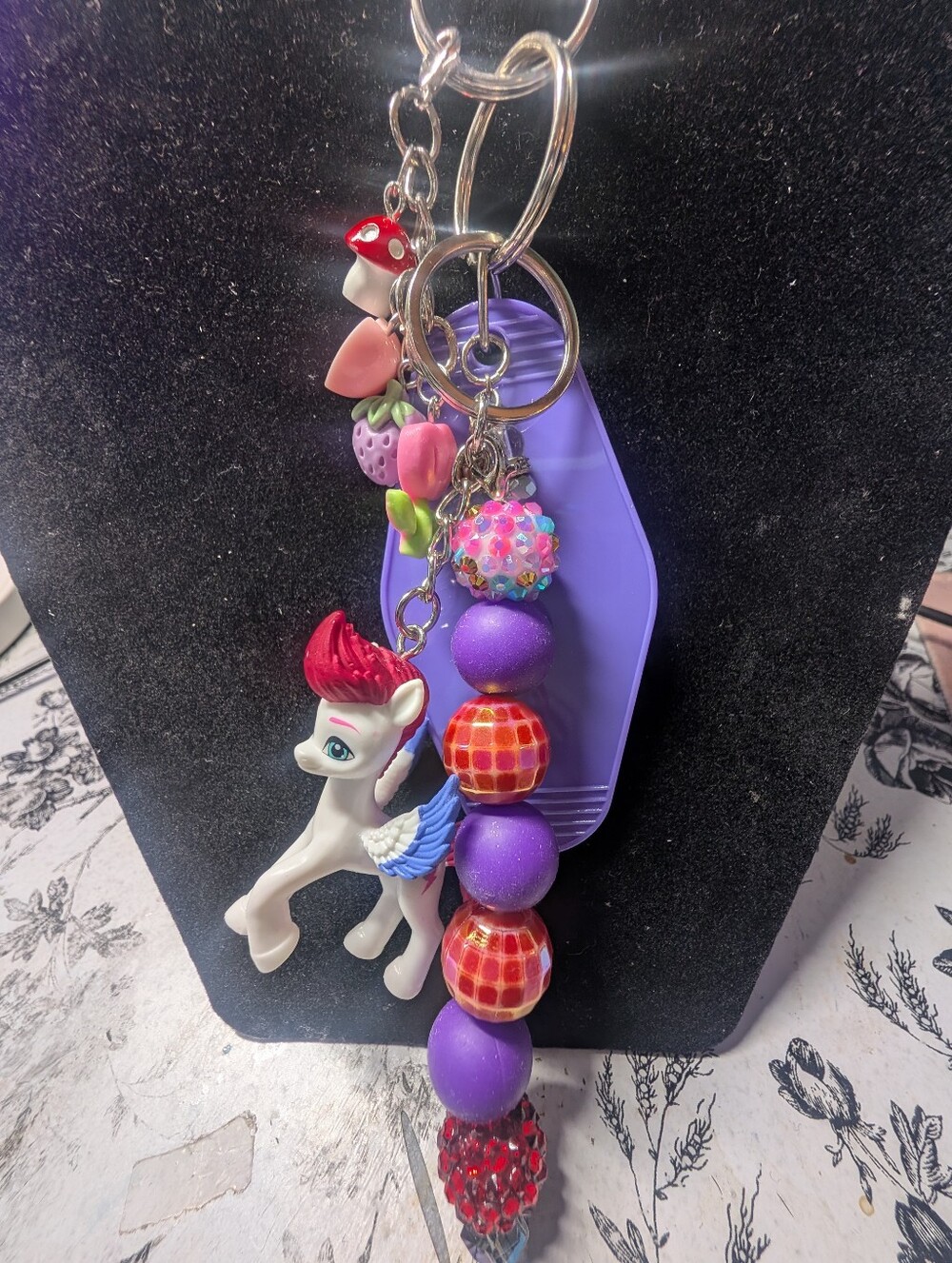 Purple Beaded Keychain & Card Holder with Pony Charm